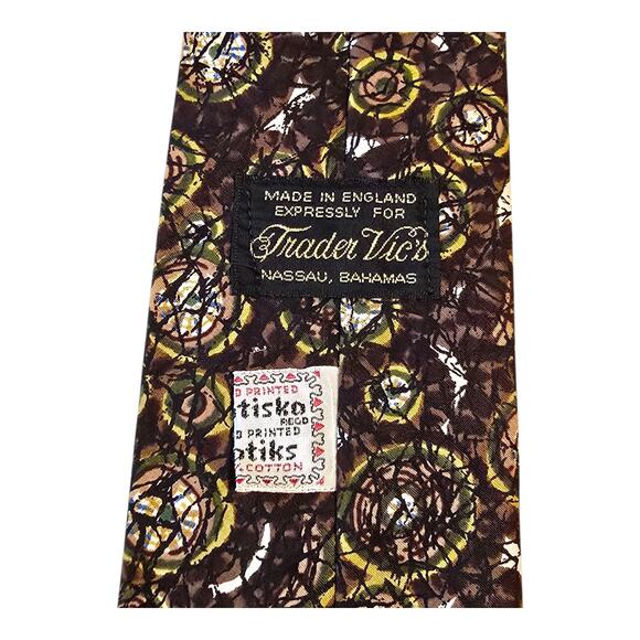 VTG Trader Vic's Nassau Bahamas Batik Print Necktie Hand Printed Cotton England - Picture 2 of 7